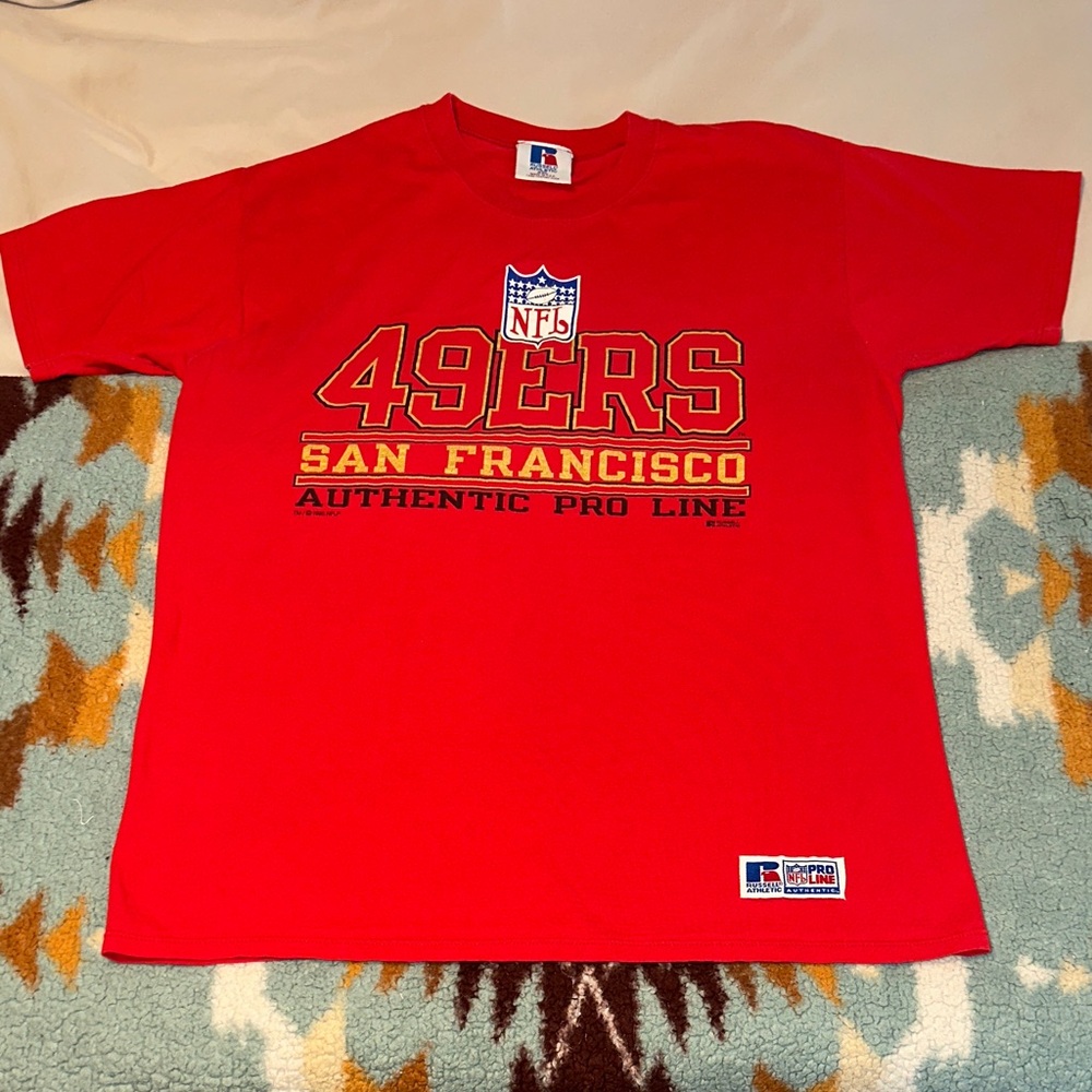 VINTAGE MENS 2XL Russell Athletic Red 49ers SF 90’s Pro Line T-Shirt niners